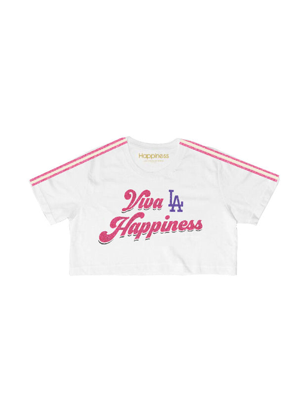 T-shirt Crop Bambina - Holly Viva... - Glitter - White - Happiness Shop Online