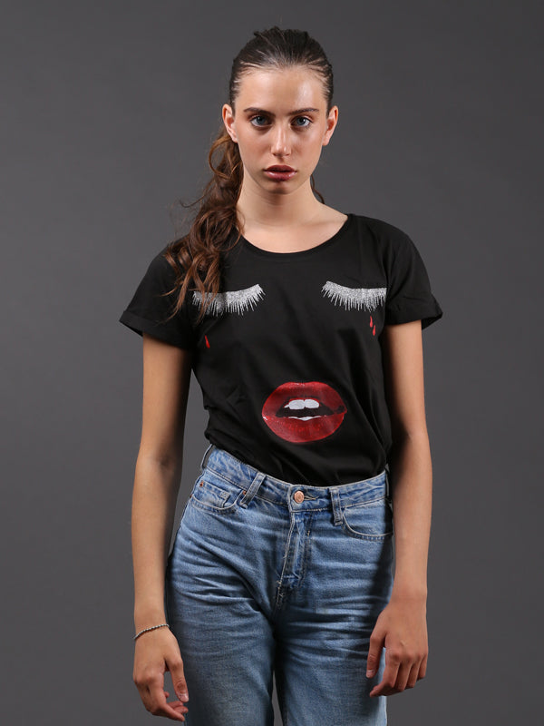 T-Shirt Donna - Geisha Glitter Nera - Happiness Shop Online